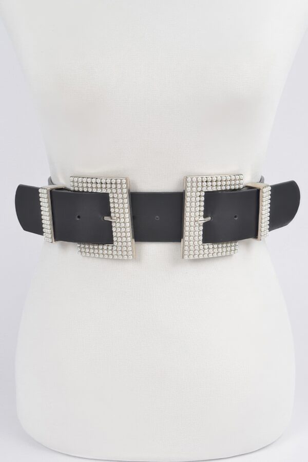 Double Faux Pearl Buckle Waist Belt - 1.75 in