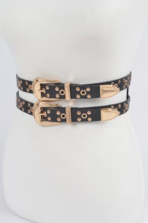 Two-in-One Studded Waist Belt – Layered Accent