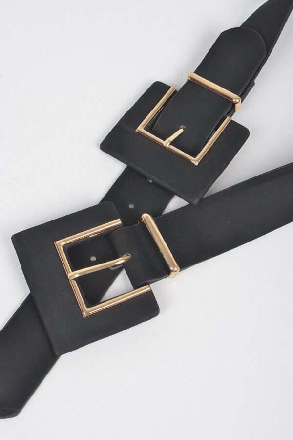 Two-Buckle Faux Suede Belt - Soft Textured Detail