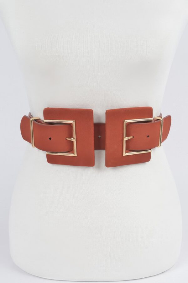 Two-Buckle Faux Suede Belt - Soft Textured Detail