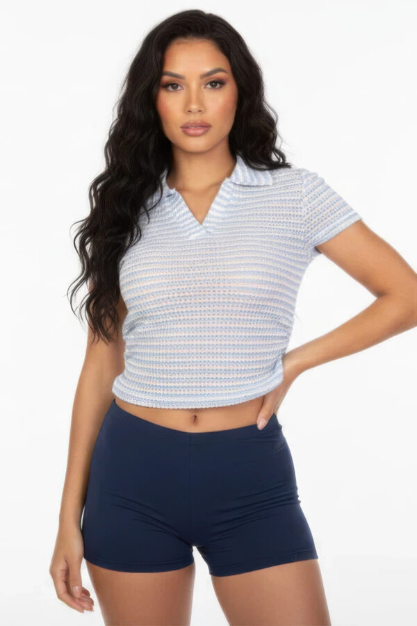 Pineapple Knit Striped Polo Crop Top