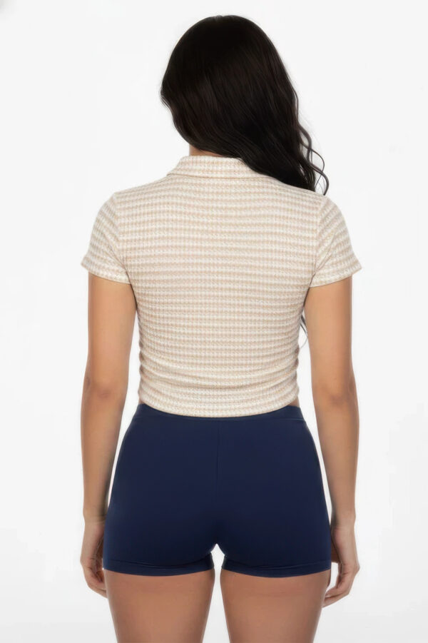 Pineapple Knit Striped Polo Crop Top
