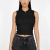 Slim-Fit Sleeveless Polo Crop Top – Modern Cropped Silhouette