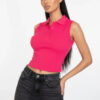Slim-Fit Sleeveless Polo Crop Top - Modern Cropped Silhouette