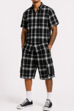 Men’s Checkered Shirt and Cargo Shorts Set