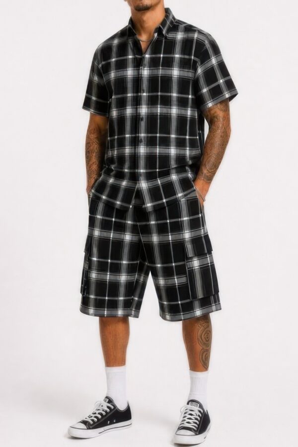 Men’s Checkered Shirt and Cargo Shorts Set