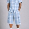 Men's Checkered Shirt and Cargo Shorts Set