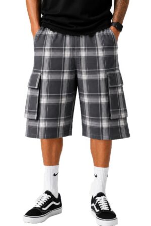 Men’s Checkered Baggy Cargo Shorts – Drawstring Waist