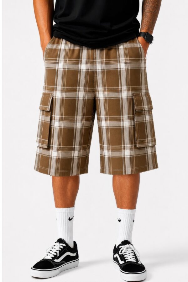 Men's Checkered Baggy Cargo Shorts - Drawstring Waist