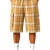 Men's Checkered Baggy Cargo Shorts - Drawstring Waist