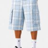 Men's Checkered Baggy Cargo Shorts - Drawstring Waist