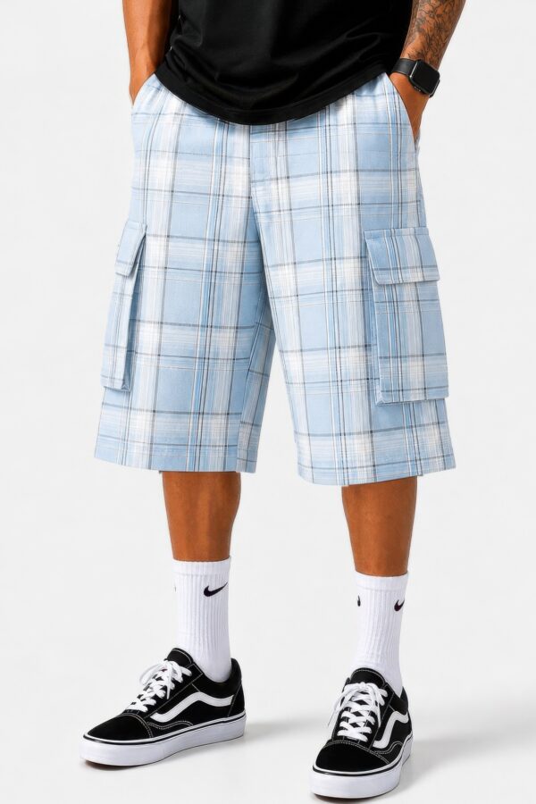 Men's Checkered Baggy Cargo Shorts - Drawstring Waist