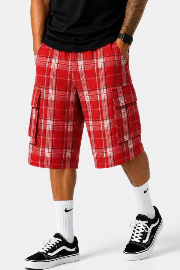 Men's Checkered Baggy Cargo Shorts - Drawstring Waist