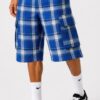 Men's Checkered Baggy Cargo Shorts - Drawstring Waist