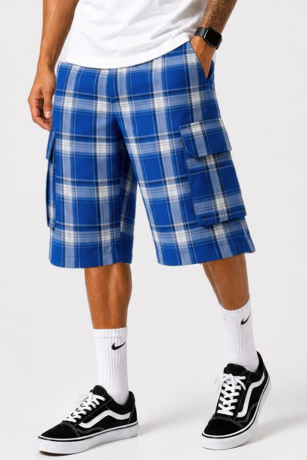 Men's Checkered Baggy Cargo Shorts - Drawstring Waist