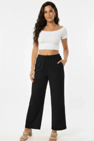 100% Cotton Relaxed Wide-Leg Pants with Side Pockets