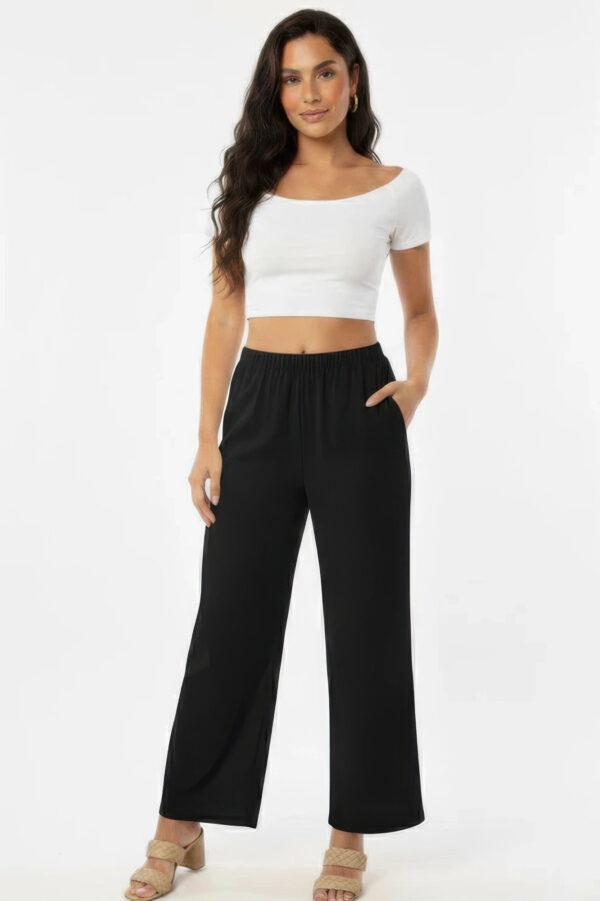 100% Cotton Relaxed Wide-Leg Pants with Side Pockets
