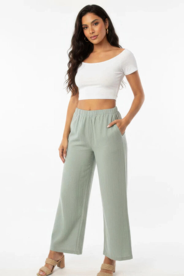 100% Cotton Relaxed Wide-Leg Pants with Side Pockets