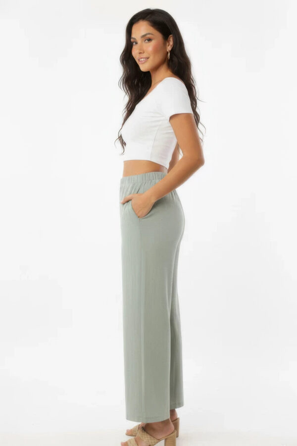 100% Cotton Relaxed Wide-Leg Pants with Side Pockets