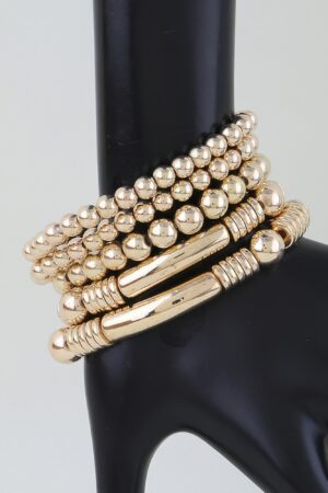 Polished Multi-Bead Tube Bracelet – Five-Strand Metallic