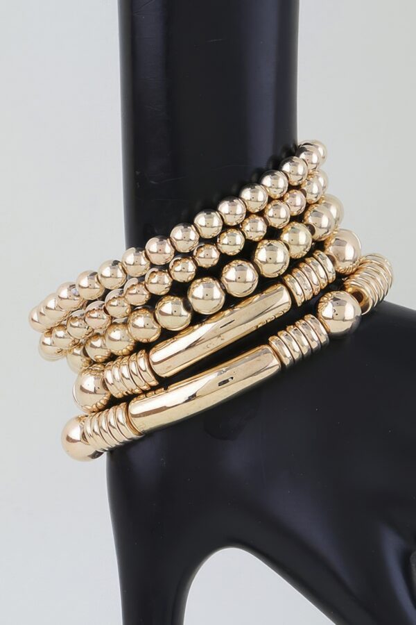 Polished Multi-Bead Tube Bracelet – Five-Strand Metallic