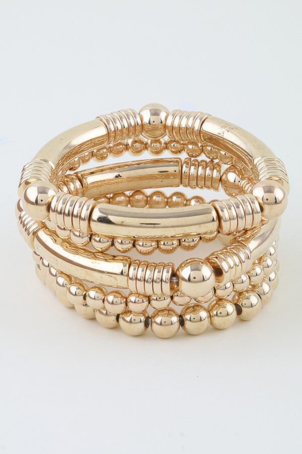 Polished Multi-Bead Tube Bracelet - Five-Strand Metallic