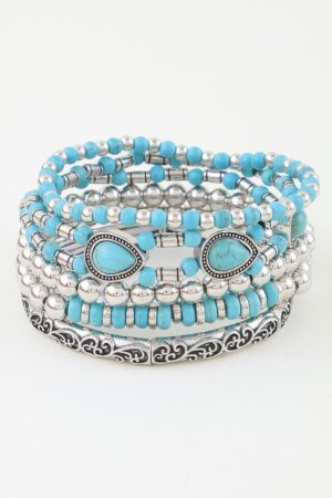 Antique Teardrop Beaded Bracelet – Five-Strand Southwestern