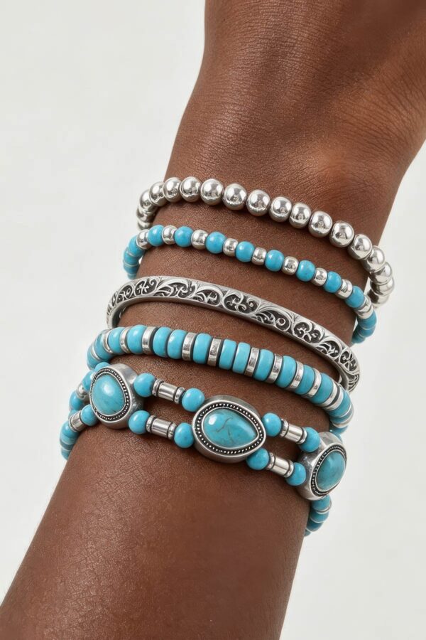 Antique Teardrop Beaded Bracelet - Five-Strand Southwestern