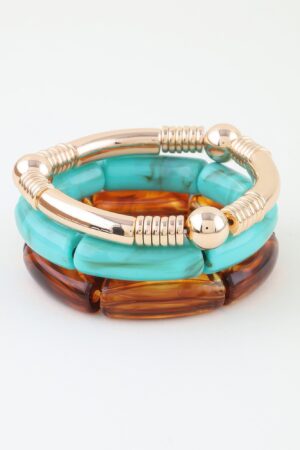 Layered Multi-Marble Tube Bracelet with Metallic Accents