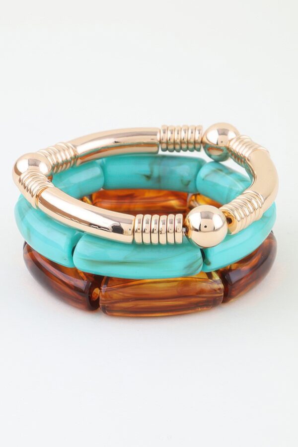 Layered Multi-Marble Tube Bracelet with Metallic Accents