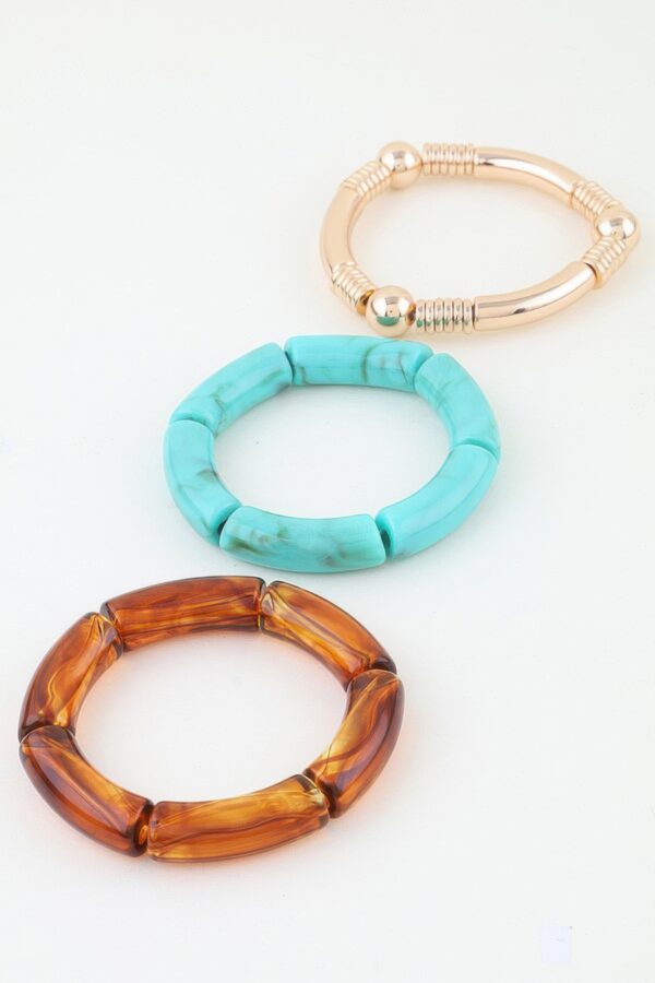 Layered Multi-Marble Tube Bracelet with Metallic Accents
