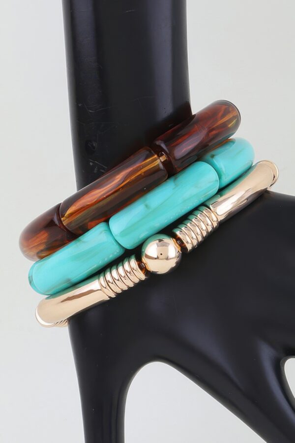 Layered Multi-Marble Tube Bracelet with Metallic Accents
