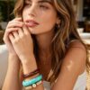 Layered Multi-Marble Tube Bracelet with Metallic Accents