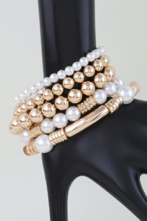 Multi Crystal Beaded Bracelet with Pearl & Metallic Bars