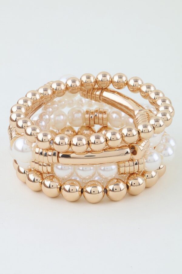 Multi Crystal Beaded Bracelet with Pearl & Metallic Bars