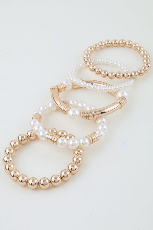 Multi Crystal Beaded Bracelet with Pearl & Metallic Bars