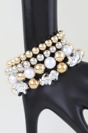 Two-Tone Twist Beaded Bracelet with Pearl Accents