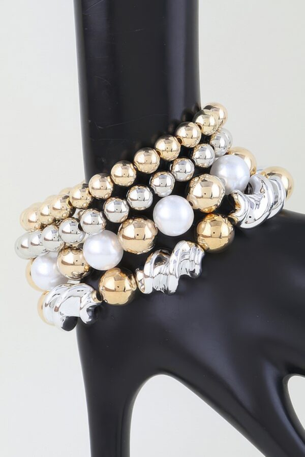 Two-Tone Twist Beaded Bracelet with Pearl Accents