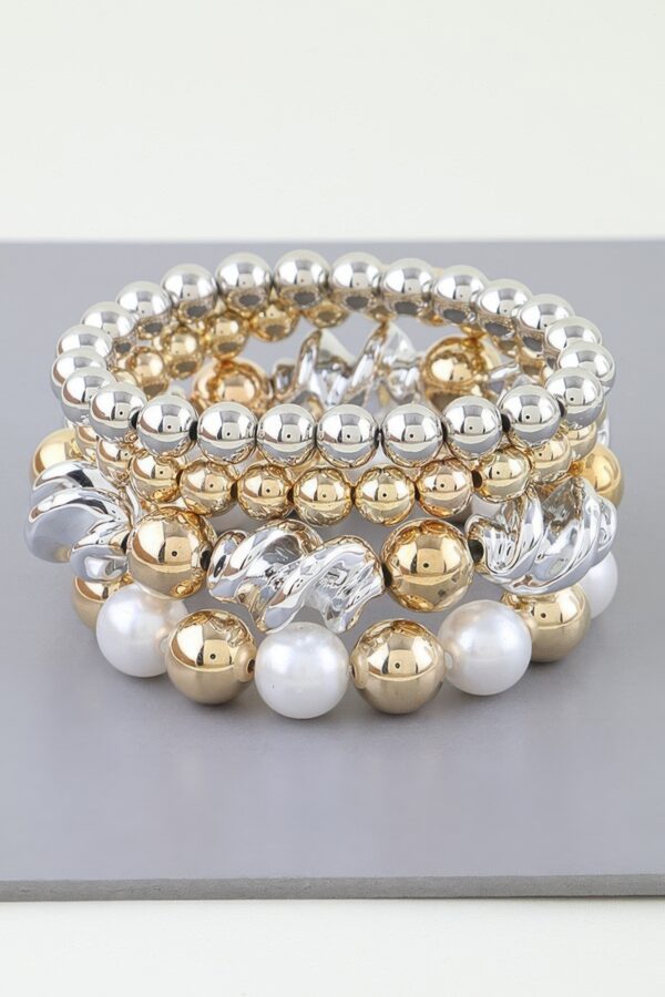 Two-Tone Twist Beaded Bracelet with Pearl Accents