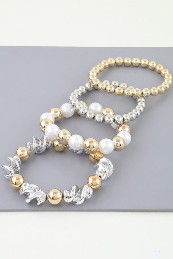 Two-Tone Twist Beaded Bracelet with Pearl Accents