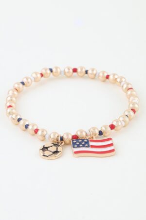 Patriotic American Soccer Beaded Charm Bracelet