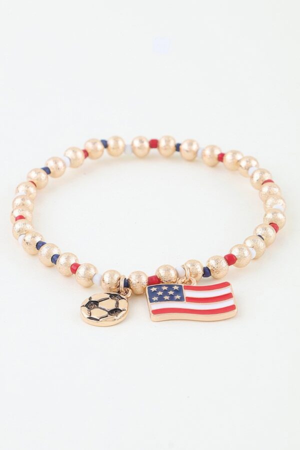 Patriotic American Soccer Beaded Charm Bracelet