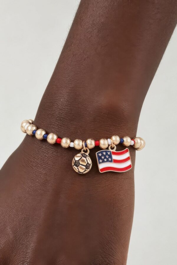Patriotic American Soccer Beaded Charm Bracelet