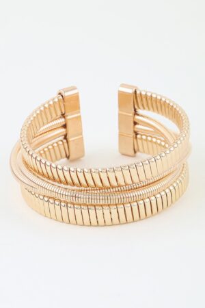 Multi Polished Box Cuff Bracelet – Layered Ribbed Design