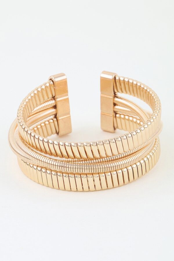 Multi Polished Box Cuff Bracelet – Layered Ribbed Design