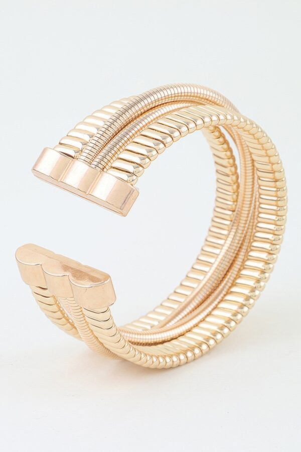 Multi Polished Box Cuff Bracelet - Layered Ribbed Design