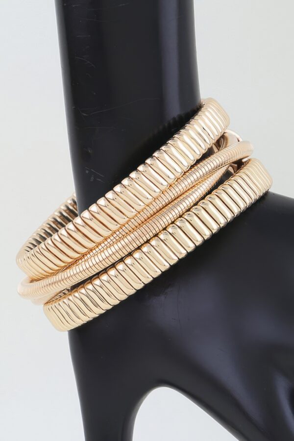 Multi Polished Box Cuff Bracelet - Layered Ribbed Design