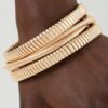 Multi Polished Box Cuff Bracelet - Layered Ribbed Design