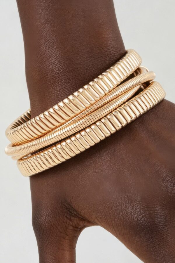 Multi Polished Box Cuff Bracelet - Layered Ribbed Design