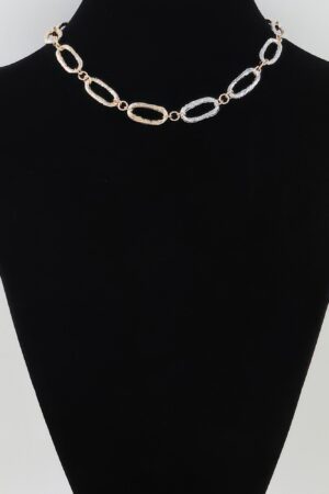 Hammered Two-Tone Chain Necklace – Textured Oval Links